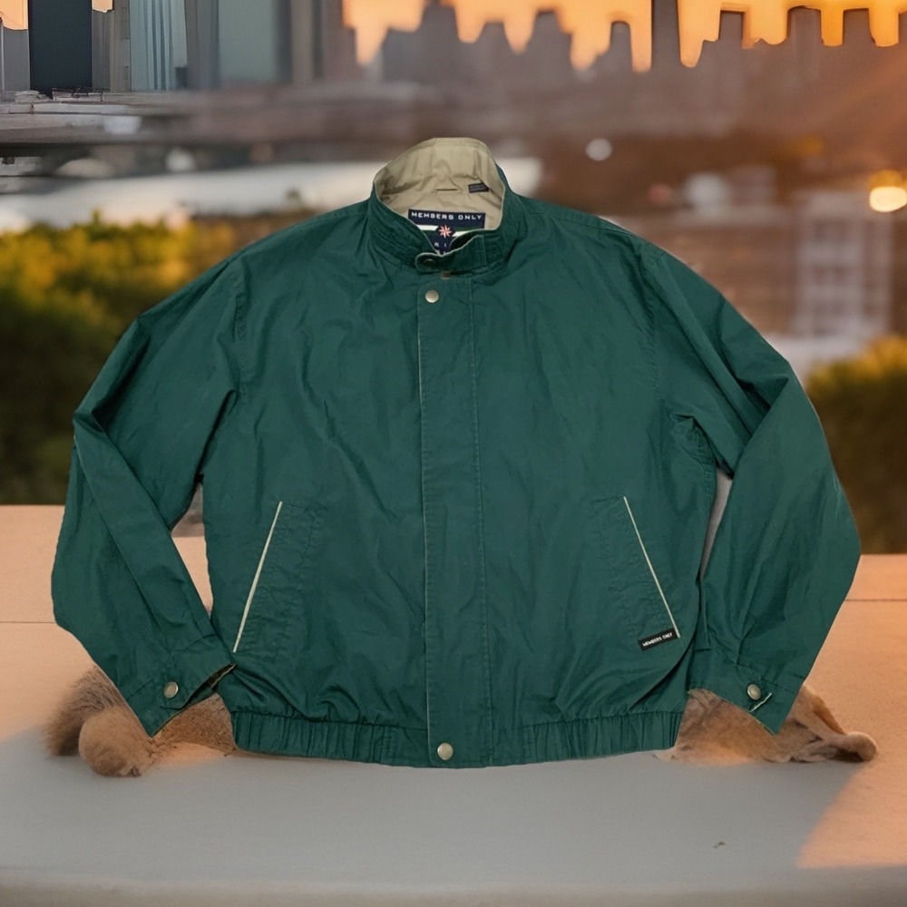 Members Only Mariner Jacket Green Cafe Racer‎ Bomber Style Windbreaker Lined L